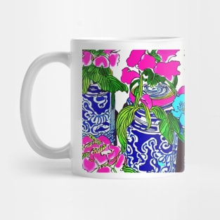 Blue and pink flowers in chinoiserie jars Mug